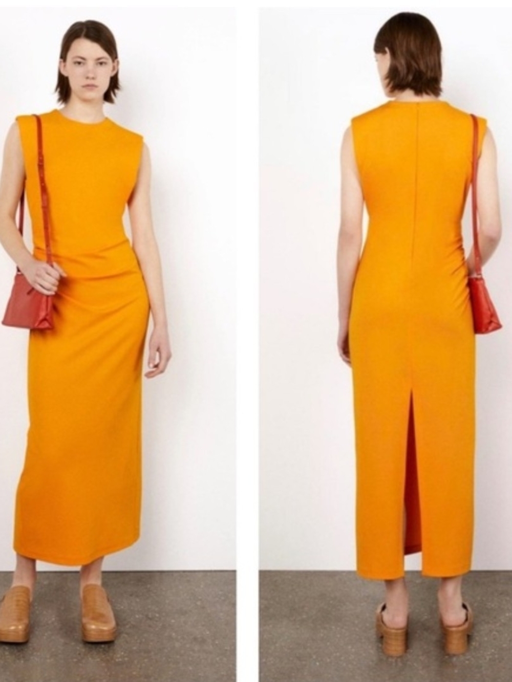Zara Bright Orange Sleeveless Maxi Dress with Back Slit
